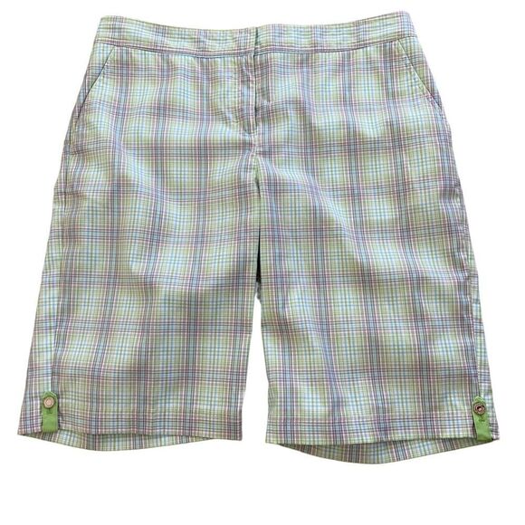 Women's Izod Cool FX PerformX Green/Blue Plaid Golf Shorts Size 8 - Picture 1 of 9